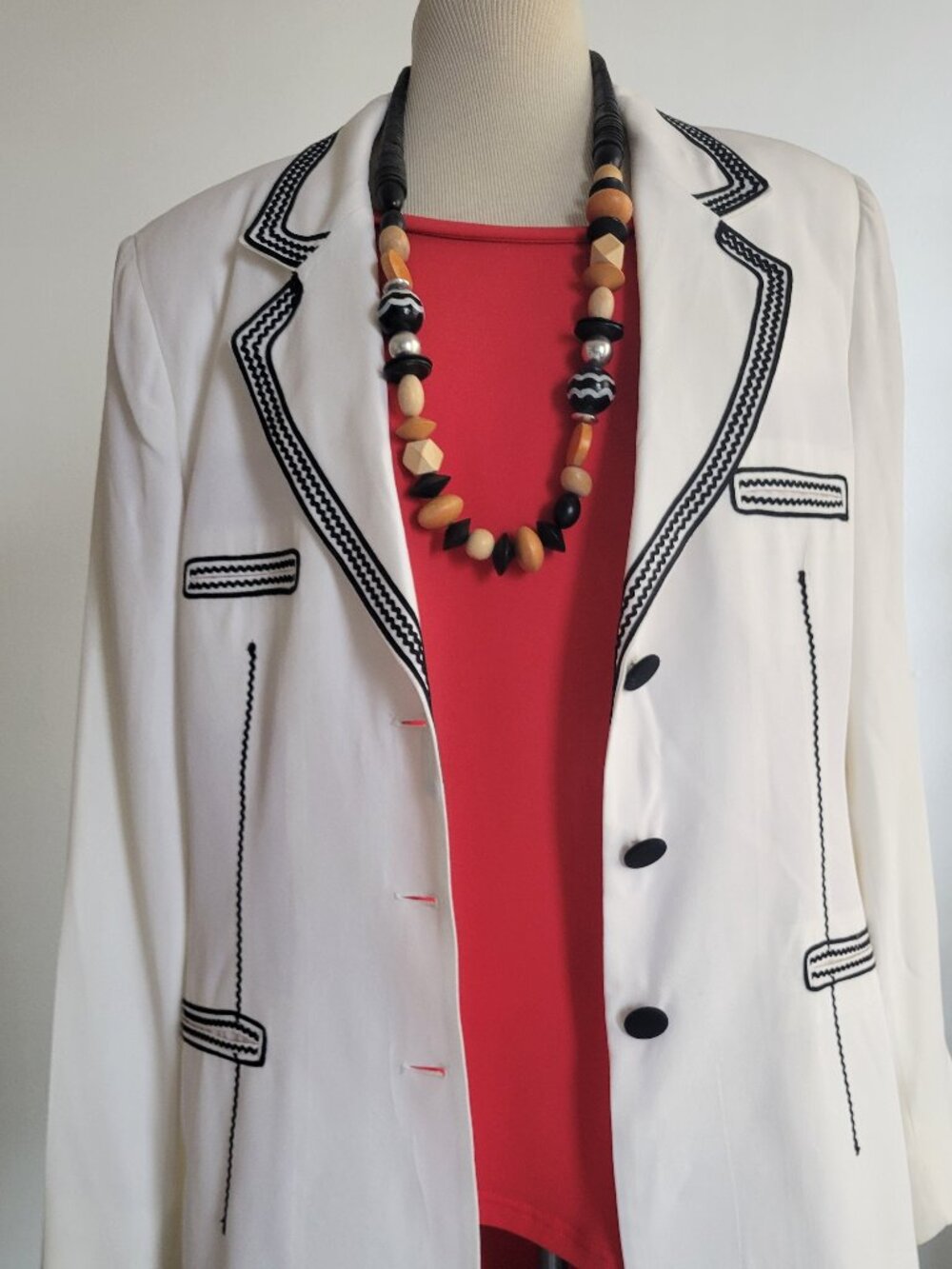 Vintage Rare - Future Ozbek Striking Black Chevron-patterned Tailored White Jack